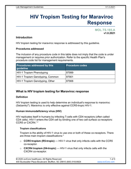 HIV Tropism Testing for Maraviroc Response