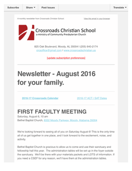 Newsletter from Crossroads Christian School