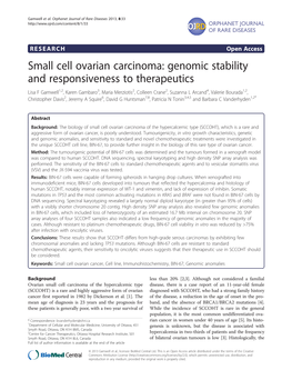 Small Cell Ovarian Carcinoma: Genomic Stability and Responsiveness to Therapeutics