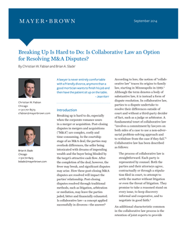 Is Collaborative Law an Option for Resolving M&A Disputes?