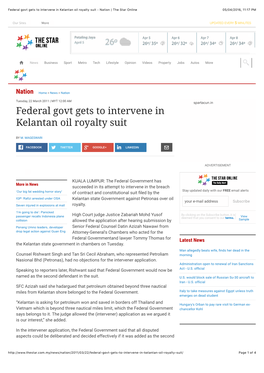 Federal Govt Gets to Intervene in Kelantan Oil Royalty Suit - Nation | the Star Online 05/04/2016, 11:17 PM