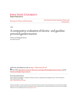 A Comparative Evaluation of Electric- and Gasoline- Powered Garden Tractors Mohamed Abdelgadir Elamin Iowa State University