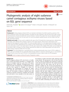 Phylogenetic Analysis of Eight Sudanese Camel Contagious Ecthyma Viruses Based on B2L Gene Sequence Abdelmalik I