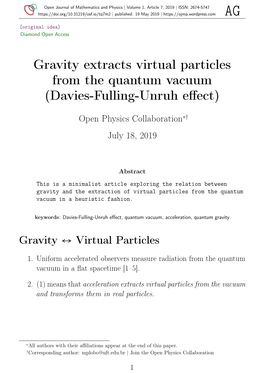 Gravity Extracts Virtual Particles from the Quantum Vacuum (Davies-Fulling-Unruh Eﬀect)