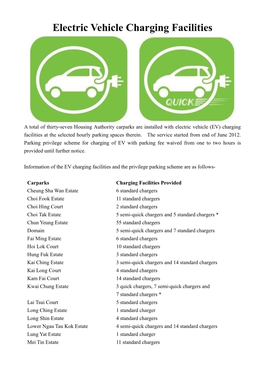 Electric Vehicle Charging Facilities