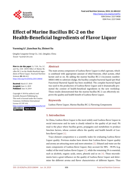 Effect of Marine Bacillus BC-2 on the Health-Beneficial Ingredients of Flavor Liquor