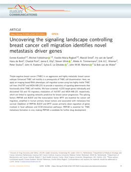 Uncovering the Signaling Landscape Controlling Breast Cancer Cell Migration Identiﬁes Novel Metastasis Driver Genes