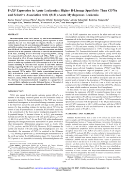 PAX5 Expression in Acute Leukemias: Higher B-Lineage Specificity Than Cd79a and Selective Association with T(8;21)-Acute Myelogenous Leukemia