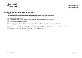 Mangere-Otahuhu Local Board This Report Provides a Picture of Auckland Transport Activities Over the April - June 2018 Quarter