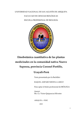 Etnobotánica Cuantitativa De Las Plantas Medicinales En La Comunidad Nativa Nuevo Saposoa, Provincia Coronel Portillo