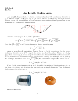 Arc Length. Surface Area