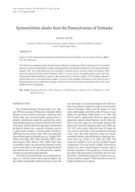 Symmoriiform Sharks from the Pennsylvanian of Nebraska