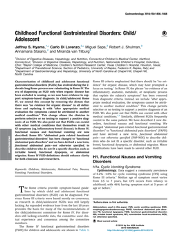 Childhood Functional Gastrointestinal Disorders: Child/Adolescent