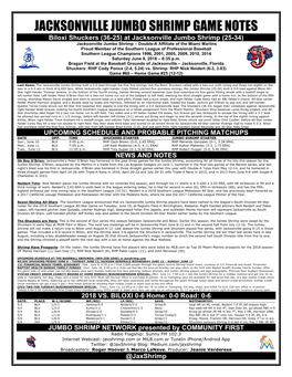 Jacksonville Jumbo Shrimp Game Notes