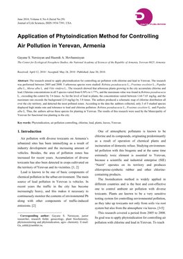 Application of Phytoindication Method for Controlling Air Pollution in Yerevan, Armenia