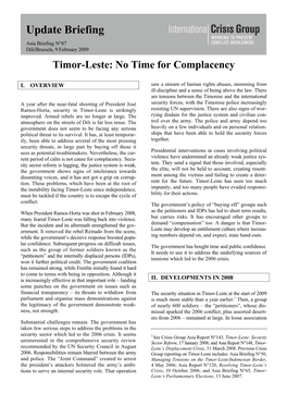 Timor-Leste: No Time for Complacency