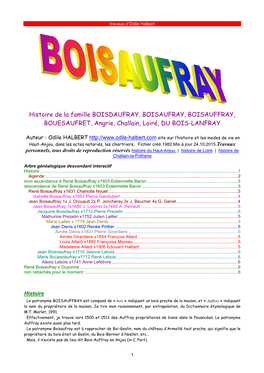 Histoire De La Famille BOISDAUFRAY, BOISAUFRAY, BOISAUFFRAY, BOUESAUFRET, Angrie, Challain, Loiré, DU BOIS-LANFRAY