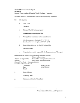 Section II: Periodic Report on the State of Conservation of the Ban Chiang