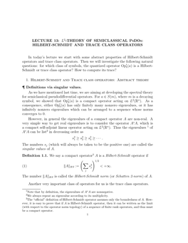 L2-Theory of Semiclassical Psdos: Hilbert-Schmidt And