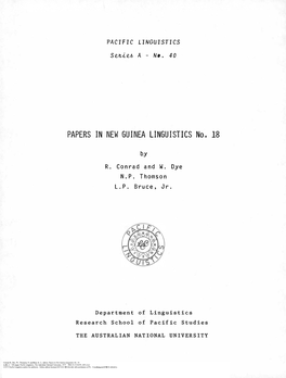 PAPERS in NEW GUINEA LINGUISTICS No. 18