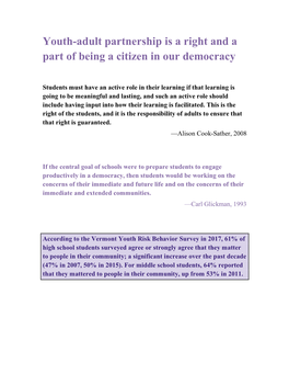 Youth-Adult Partnership Is a Right and a Part of Being a Citizen in Our Democracy