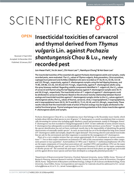 Insecticidal Toxicities of Carvacrol and Thymol Derived from Thymus Vulgaris Lin. Against Pochazia Shantungensis Chou &