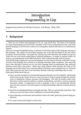 Introduction to Programming in Lisp