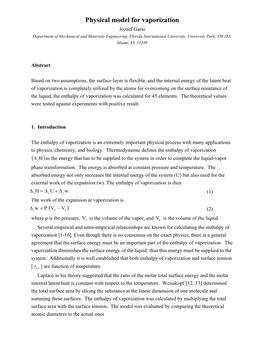 Physical Model for Vaporization