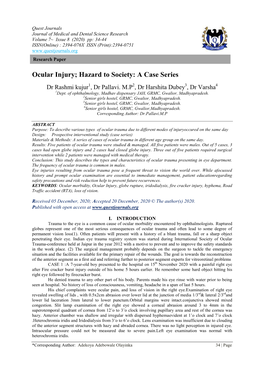 Ocular Injury; Hazard to Society: a Case Series