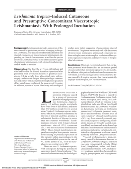 Leishmania Tropica–Induced Cutaneous and Presumptive Concomitant Viscerotropic Leishmaniasis with Prolonged Incubation