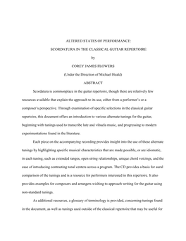 ALTERED STATES of PERFORMANCE: SCORDATURA in the CLASSICAL GUITAR REPERTOIRE by COREY JAMES FLOWERS (Under the Direction Of