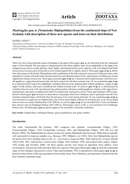 Mudwigglus Gen. N. (Nematoda: Diplopeltidae) from the Continental Slope of New Zealand, with Description of Three New Species and Notes on Their Distribution