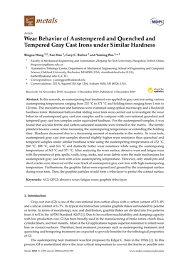 Wear Behavior of Austempered and Quenched and Tempered Gray Cast Irons Under Similar Hardness