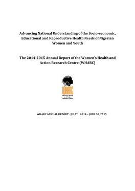 2015 Annual Report of the Women’S Health and Action Research Centre (WHARC)