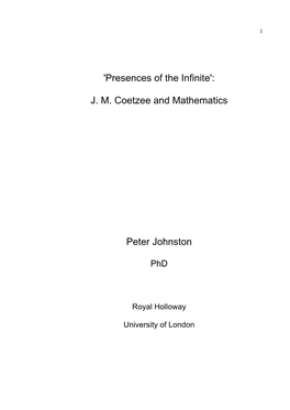 JM Coetzee and Mathematics Peter Johnston