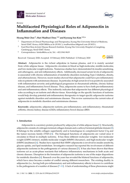 Multifaceted Physiological Roles of Adiponectin in Inflammation And