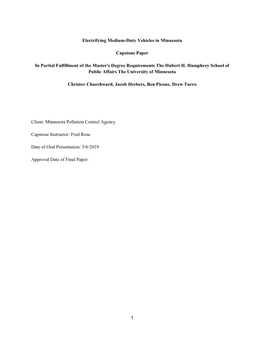 1 Electrifying Medium-Duty Vehicles in Minnesota Capstone Paper In