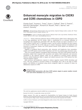 Enhanced Monocyte Migration to CXCR3 and CCR5 Chemokines in COPD