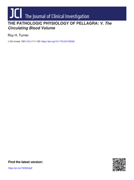 THE PATHOLOGIC PHYSIOLOGY of PELLAGRA: V. the Circulating Blood Volume