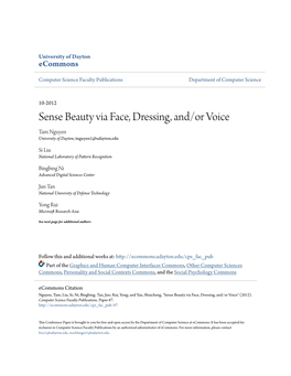Sense Beauty Via Face, Dressing, And/Or Voice Tam Nguyen University of Dayton, Tnguyen1@Udayton.Edu
