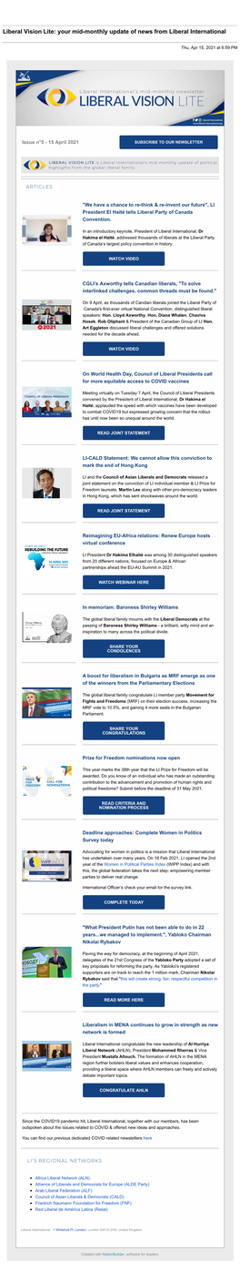 Liberal Vision Lite: Your Mid-Monthly Update of News from Liberal International