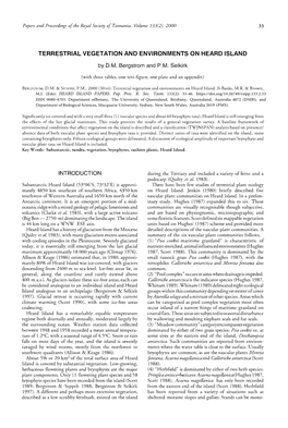 TERRESTRIAL VEGETATION and ENVIRONMENTS on HEARD ISLAND by D.M