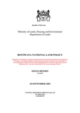 Ministry of Lands, Housing and Environment Department of Lands