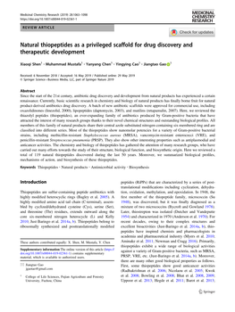 Natural Thiopeptides As a Privileged Scaffold for Drug Discovery and Therapeutic Development
