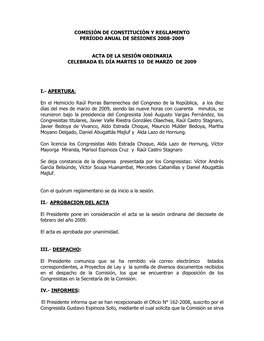 Comisiìn De Constituciìn Y Reglamento Perèodo Anual De Sesiones 2008-2009