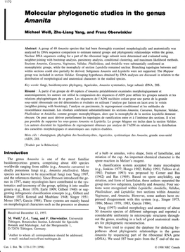 Molecular Phylogenetic Studies in the Genus Amanita