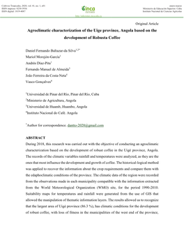 Agroclimatic Characterization of the Uige Province, Angola Based on the Development of Robusta Coffee