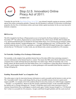 (US Innovation) Online Piracy Act of 2011