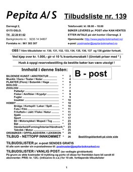 Pepita A/S Tilbudsliste Nr. 139