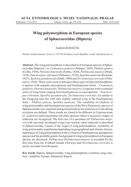Wing Polymorphism in European Species of Sphaeroceridae (Diptera)